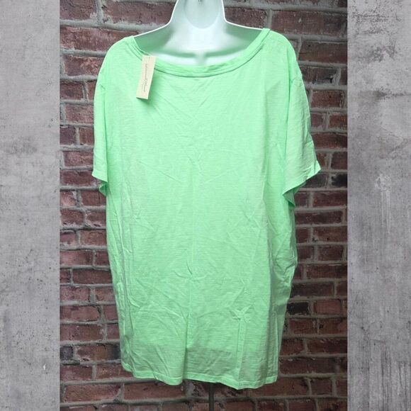 Universal Thread Green Cotton Tunic Top XXL V Neck Fitted Short Sleeve Soft - Picture 5 of 5